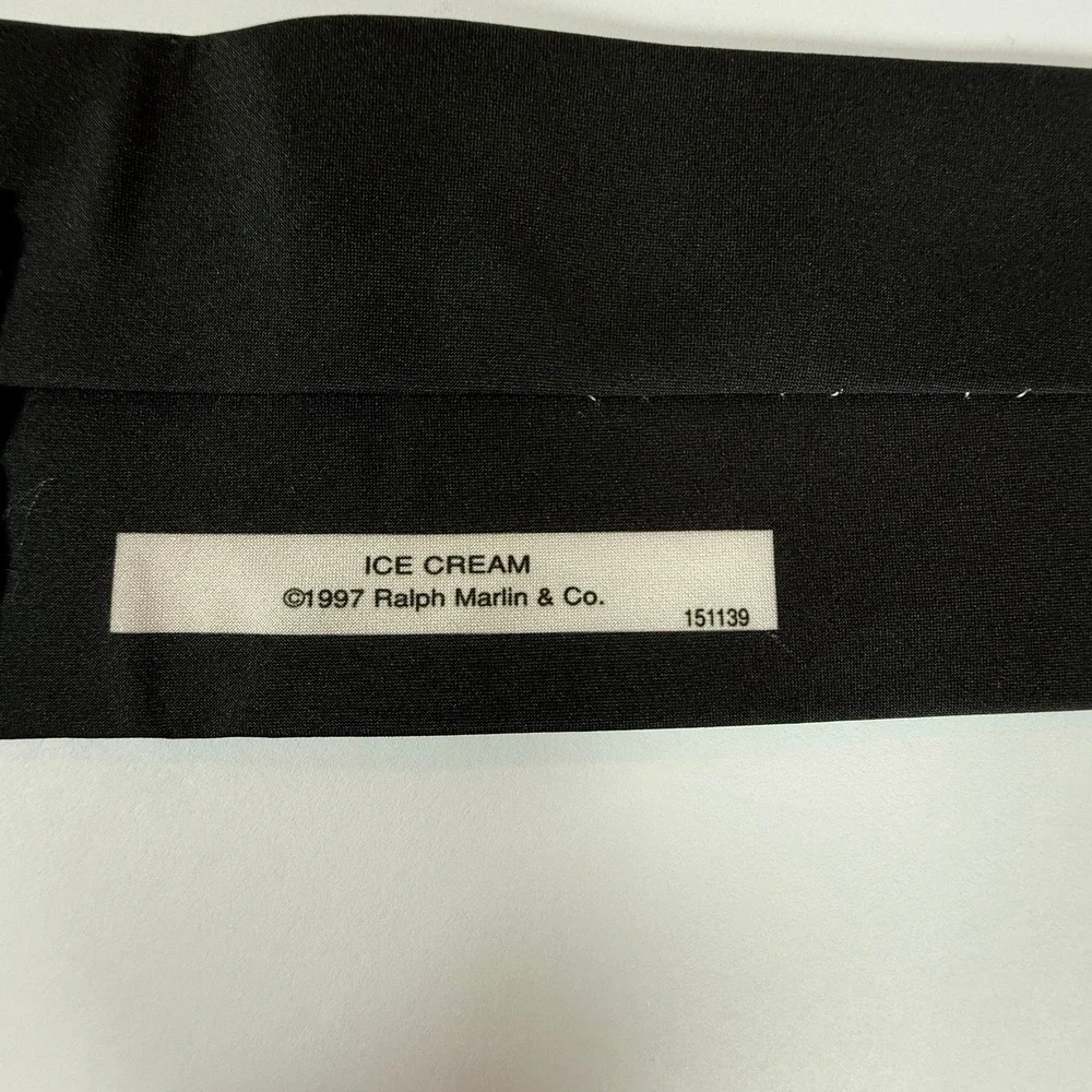 Vintage 1997 Ralph Marlin Ice Cream Novelty Tie USA Dessert Scoops Black Necktie